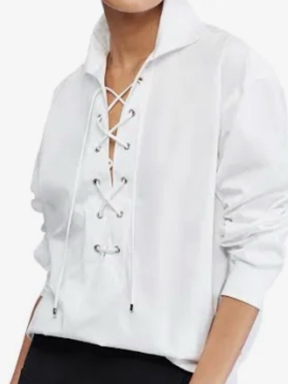 lauren ralph lauren Women’s lace-up front poplin blouse White 2X